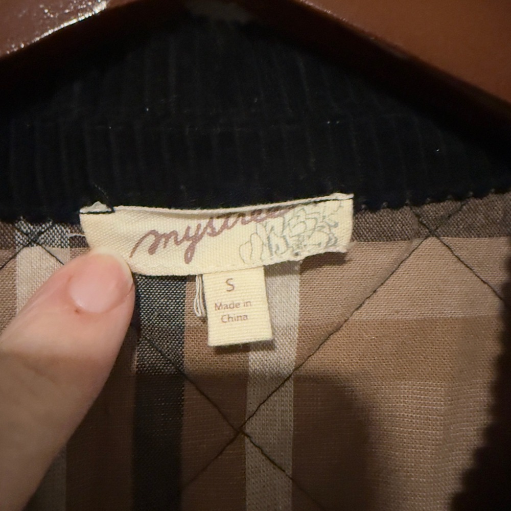 Mystree‎ Quilted Barn Jacket  Small Black Snap Front Corduroy Collar Plaid Line - Picture 3 of 7